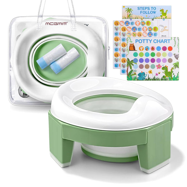 Portable Potty for Kids Travel - Foldable Training Toilet Chair for Toddler Girls with Storage Bags, Potty Training Toilet for Outdoor and Indoor Easy to Clean(Green)