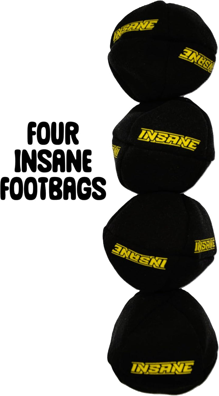 Premium Footbag 4 Pack, 8-Panel Synthetic Suede Hacky Sack Set with Signature Gift Pouch