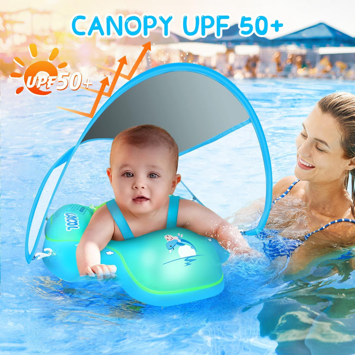 Baby Swimming Float with UPF50+ Sun Canopy Baby Floats for Pool No Flip Overbaby Pool for Baby Age of 3-36 Months