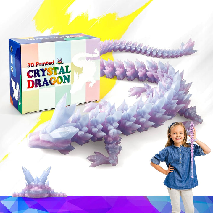 24 Inch Large Glow in the Dark 3D Printed Crystal Dragon Toy,Dragon Figurine Large Toy for Kids(Luminous Rainbow)