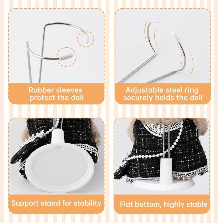 6 Pack Adjustable Doll Stand Compatible with Labubu 6.8 Inch Dolls, Stand Holder Compatible with Labubu Accessories, White Plastic Support Holder ( Not Include Dolls)