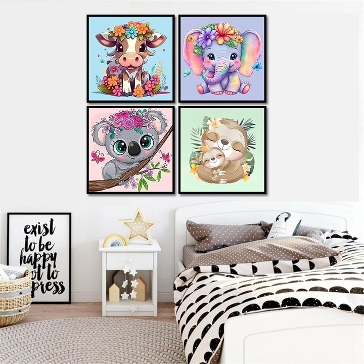 4 Pack Paint by Numbers for Kid Ages 4-8,Animals Paint by Number Kits for Kids, DIY Animal Oil Painting Suitable for Home Decoration (8X8Inch)