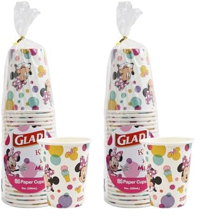 for Kids Disney Mickey & Friends Disposable Paper Cups, Pink Minnie - Heavy Duty, Soak Proof, Kid-Friendly Paper Cups for Drinking and Everyday Use, 9 Ounce, 24 Count
