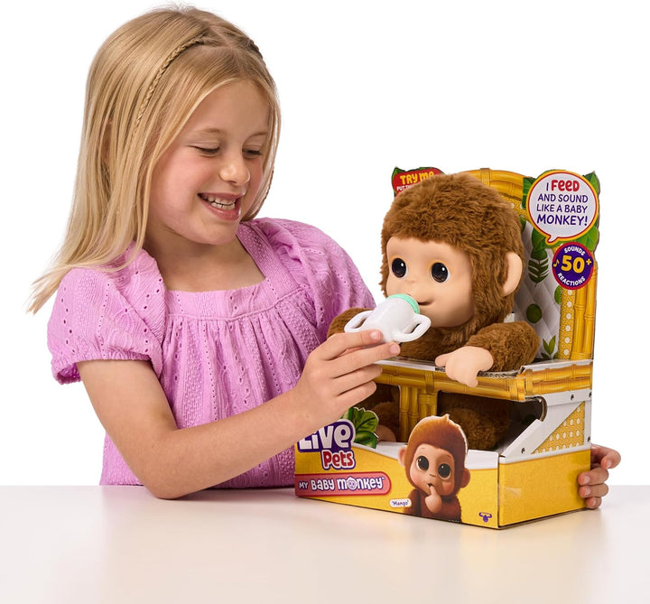 My Baby Monkey Mango, 50+ Sounds and Reactions, Plush Interactive Monkey Toy Set with Accessories, Interactive Pets for Kids Ages 4+