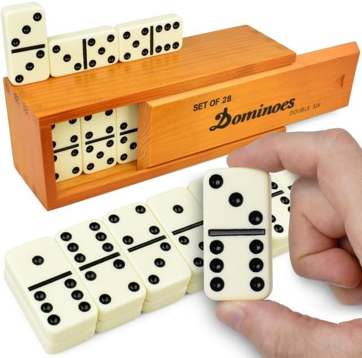 Dominos Set for Adults – Dominoes - Classic Board Games, Double 6 Dominoes Family Games for Kids and Adults - Double Six Standard Dominos Set 28 Tiles with Wood Case, Juegos De Mesa