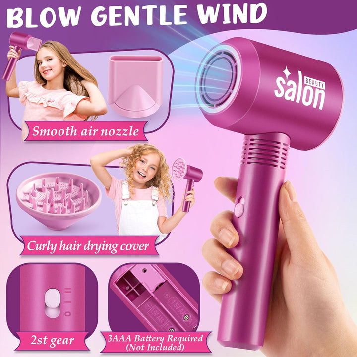 Hair Salon Pretend Play Toys for Girls 3 4 5 6 Year Old, Makeup Playset Toddler Dress up Beauty Hair Stylist Kit with Hairdryer Straightener Apron Portable Box, Birthday Gifts for Girls 4-6