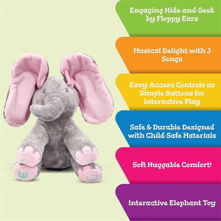Kaia Peek a Boo Elephant Toy, Interactive Singing Stuffed Elephant Plush with Moving Ears, Musical Stuffed Animal for Babies and Toddlers, Adorable Elephant Baby Toy