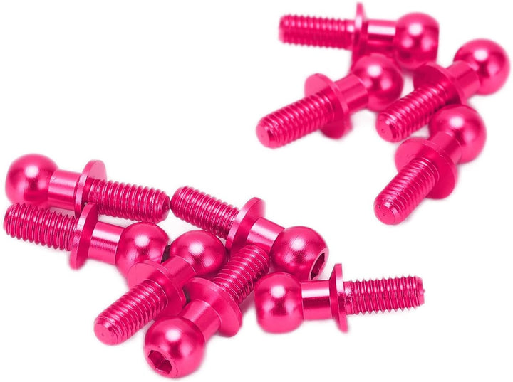 Metal Ball Head Screw Link Rod Shock Absorber End Aluminum Alloy Lightweight Durable Upgrade for TT01 TT02 RC Car 10Pcs (Pink)