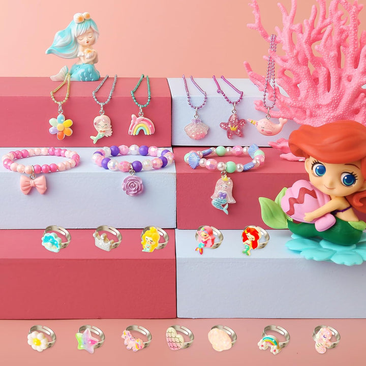 Little Girl Jewelry Set, Princess Jewelry for Toddler Girls 4-6 3-5, Gifts for 5 Year Old Girls Toys, Kids Play Necklaces Rings Bracelets 6-8, Mermaid Costume Dress up Jewelry 3 4 6 7 + Childrens Gift