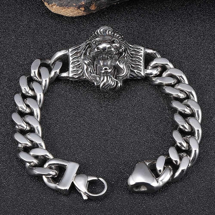 European and American Style Cool Lion Head Cuban Chain Men'S 316 Stainless Steel Bracelet Jewelry Gift