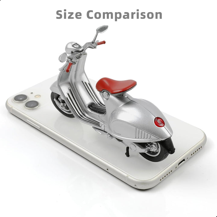 1:18 Scale 946 Moped Figurine Static Mini Scooter Model Toy Roman Holiday Collection Souvenir Figurine Simulation Motorcycle Toy Cake Topper Gift for Adult Kid Boy (Silver Color)