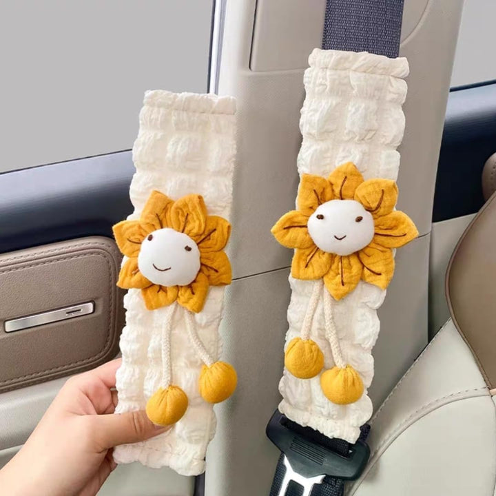 Cute Flower Seat Belt Cover Pads, 2 Pcs & 4 Pcs Seatbelt Covers for Women Adults, Car Seat Strap Pads, Seatbelt Cushion (Pink,2)