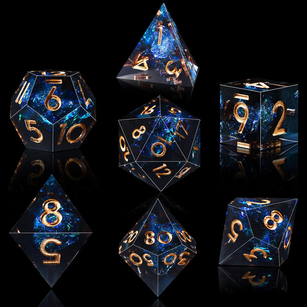 7-Die DND Dice Set Handmade Sharp Edge Polyhedral Dice for Dungeons and Dragons RPG MTG Table Games（Dark Star）