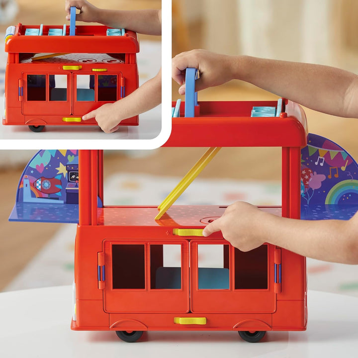 2-In-1 Party Bus Playset with 3 Figures and 13 Accessory Pieces, Preschool Toys for Girls and Boys, Kids Gifts, Ages 3+