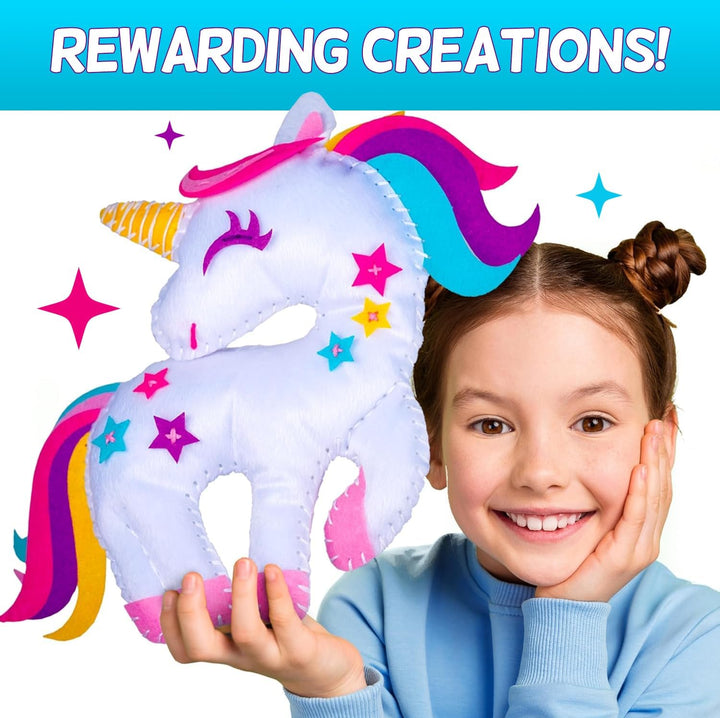 Magical Unicorn Sewing Kit for Girls 7+ - Create 5 Adorable Felt Animals & a Cozy Pillow - Fun, Easy, and Educational DIY Craft