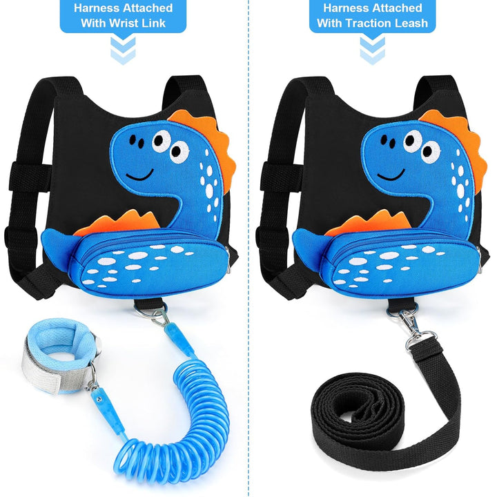 Toddler Harness Leash with anti Lost Wrist Link, Cute Dinosaur Kids Harnesses Children Leashes, Baby Walking Harness Keep Child Close Wristband Strap for Boys Travel