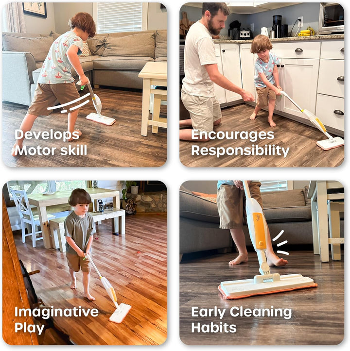Toy Spray Mop for Kids - Toddler Cleaning Set with Real Water Sprayer - Montessori Cleaning Set Mini Sweeper - Educational and Fun Kids Mop - Squeeze and Spray
