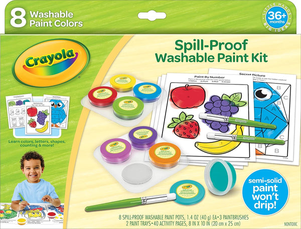 Spill Proof Paint Set (8Ct), Washable Toddler Paint Kit, Includes Brushes, Pots, Activity Pages, Toddler Gift, Ages 3+