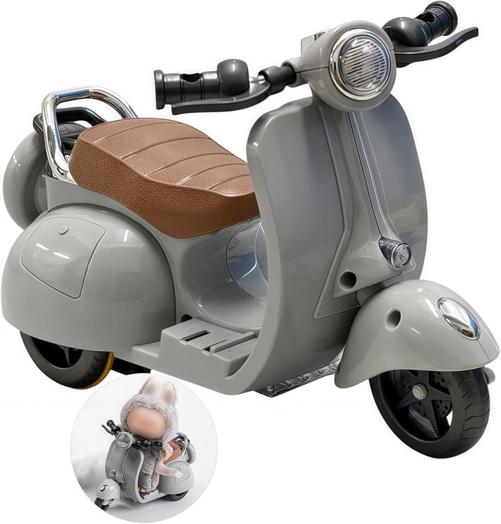 Motorcycles Scooter Toy Doll - with Light and Music, Cute Have a Seat for Accessories, Decor Desktop Ornaments Collectors (Off-White)
