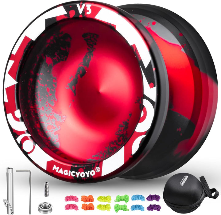 V3 Yoyo for Kids 8-12 or Above, Responsive Yoyo Professional with Dual Function, Professional Trick Yo Yo for Adults with 12 Yo-Yo Strings, KK Bearing, Bearing Puller, Axle,Case Bag -Black