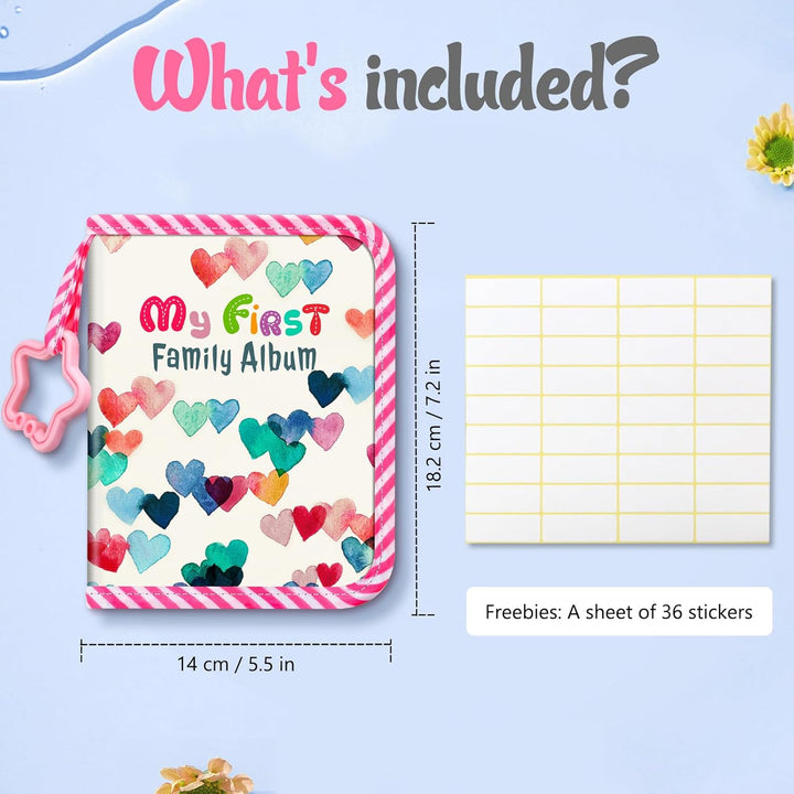 Baby Photo Album 4X6 Inch, 18 Photos My First Family Album Book with Soft Cloth Cover & Hook for Newborn/Toddlers/Kids/Baby Shower Memory Birthday Gifts, Raining Hearts