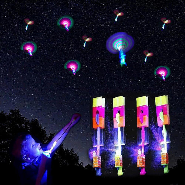 60Pcs Led Arrow Helicopter Flying Toy Party Fun Gift Elastic Slingshot Flying Copters Birthdays Summer Day Party Favors Outdoor Game for Kids