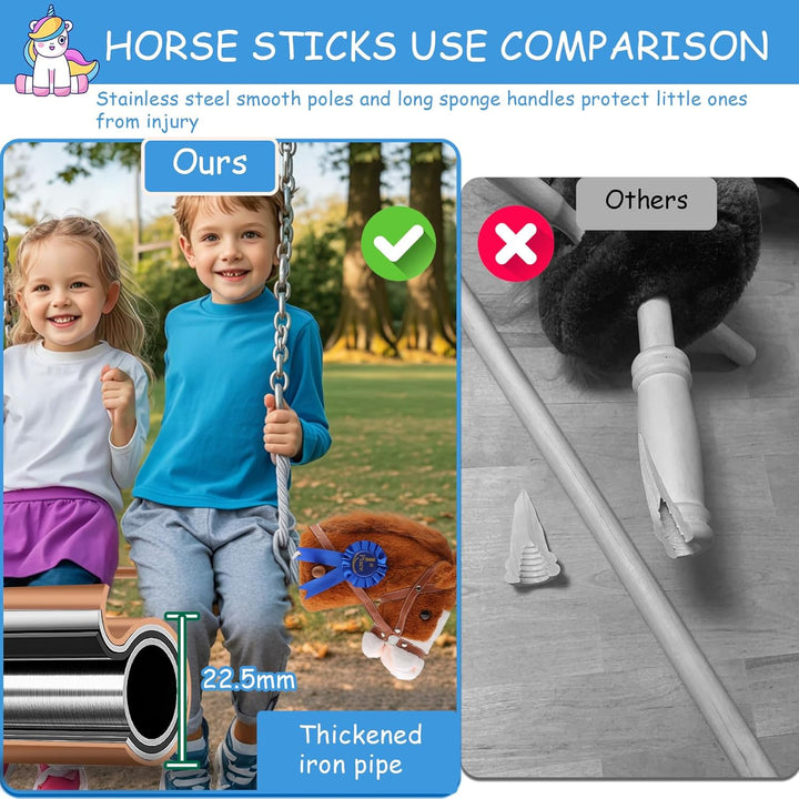 Hobby Horse on a Stick,30 to 50In Stick Horse Plush Handcrafted with Illuminated Wheel Music Pony Riding Plush Horsetoy Sturdy Stick Stainless Steels Soft Sponge Handle (Brown)