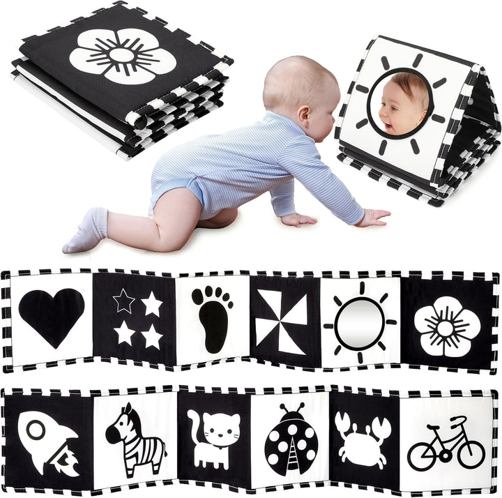 Black and White Tummy Time High Contrast Newborn Toys 0-3 Months, Soft Baby Book, Visual Stimulation Montessori Sensory Infant Toys 0-6-12 Months, Shower Gift for Boys Girls