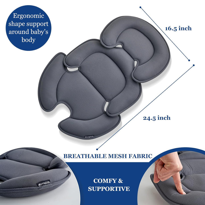 Head and Body Support Pillow Infant Car Seat Insert for Newborn to Toddler Stroller Cushion (Grey)