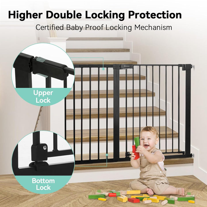 36" Extra Tall Baby Gate for Stairs and Doorways - Fits 29.5" to 48.8" Wide Openings, Auto Close Extra Wide Dog Gate for House, Pressure Mounted Easy Walk through Pet with Door, Black