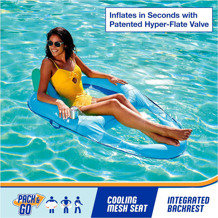Spring Float Premium Recliner Pool Lounger, Inflatable Pool Floats Adult with Fast Inflation for Ages 15 & Up, Sky Blue