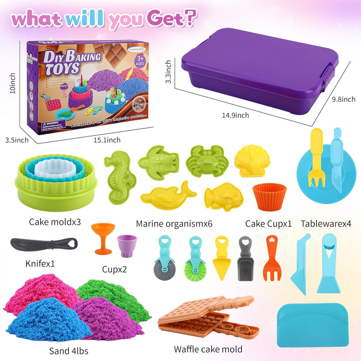 Sensory Play Kit: Sand Art & Ice Cream Toy - 4Lbs Colorful Sand,Molds,Tools,Sandbox W/Lid - Fun Gift for Kids(3-8)