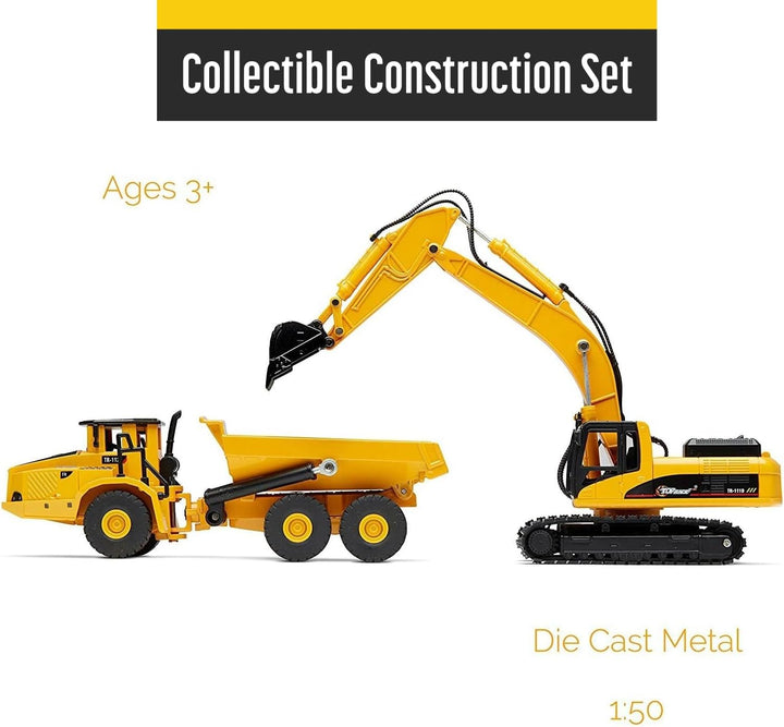 Construction Toys Set - Metal Excavator Toy, Dump Truck for Kids - Realistic Toy Trucks with Moving Parts for Indoor, Outdoor Play - Durable Construction Vehicles for Boys and Girls