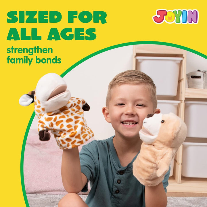 6Pcs Kids Hand Puppet Set with Working Mouth, Toddler Animal Plush Toy Includes Elephant, Giraffe, Lion, Bear, Raccoon and Monkey for Show Theater, Birthday Gifts for Kid Age 3+