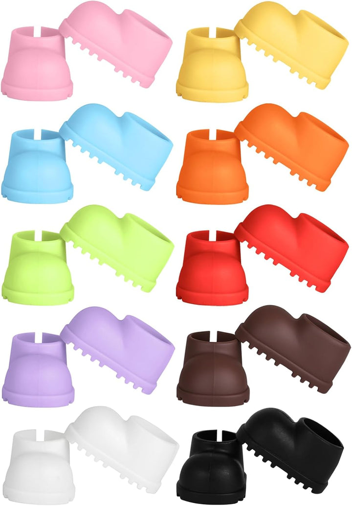 Doll Shoes for 17Cm Doll, Cute Mini Shoes Accessories for 17Cm Dolls Sitting Standing Series, Silicone Doll Rain Shoes Boots(1 Pair Black, No Doll)