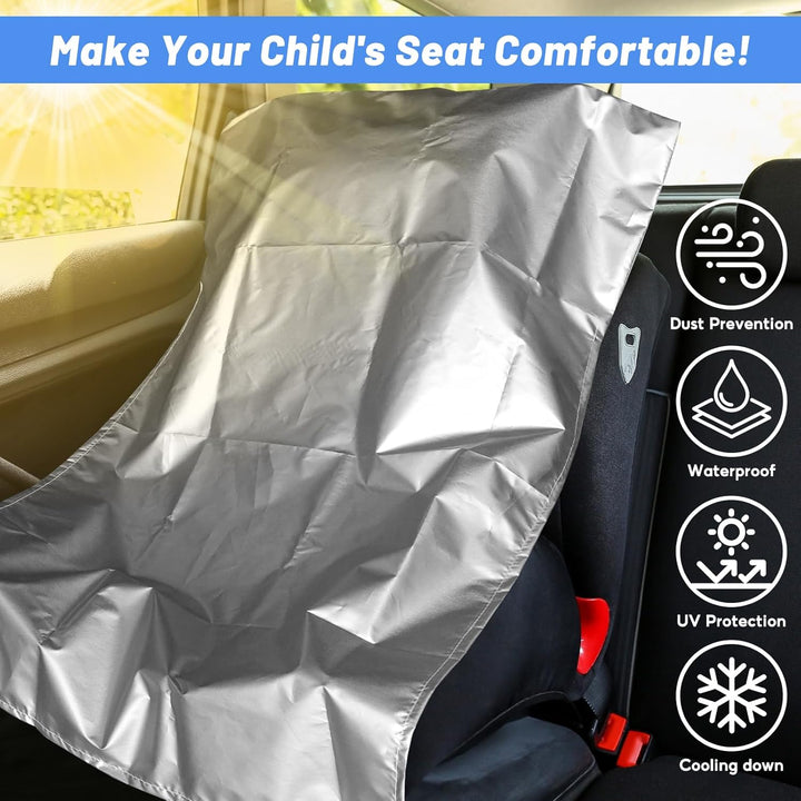 2PCS Car Seat Sun Shade Cover,Baby Car Seat Heat Protector to Keep Toddler Seat at a Cool Temperature,Reflective Car Seat Covers Shield from Heat and UV Sunlight