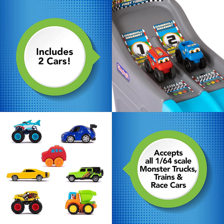 Fast Track Downhill Raceway, Dual Racetrack for Kids Cars for Toddlers, 2 Toy Race Cars Included, Made in USA