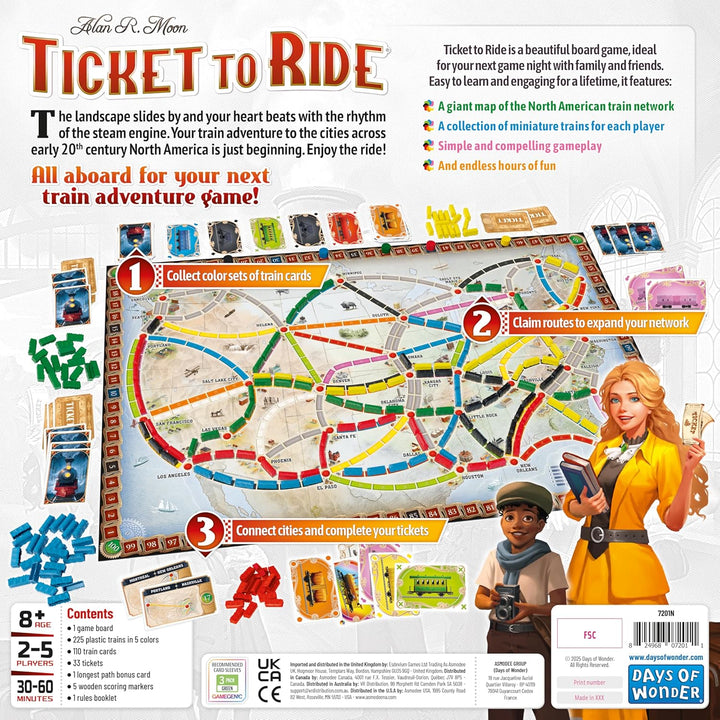 Ticket to Ride Board Game (2025 Refresh) - a Cross-Country Train Adventure for Friends and Family, Strategy Game for Kids & Adults, Ages 8+, 2-5 Players, 30-60 Minute Playtime