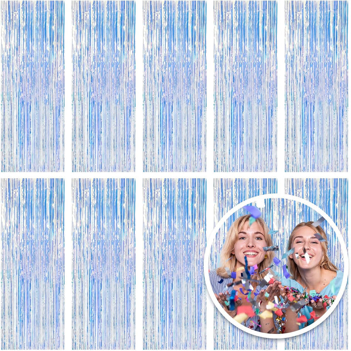 2 Pack Blue Streamers Party Decorations Fringe Backdrop Ocean Themed Decorations Foil Curtain Backdrop Blue Birthday Ocean Party Decor Supplies