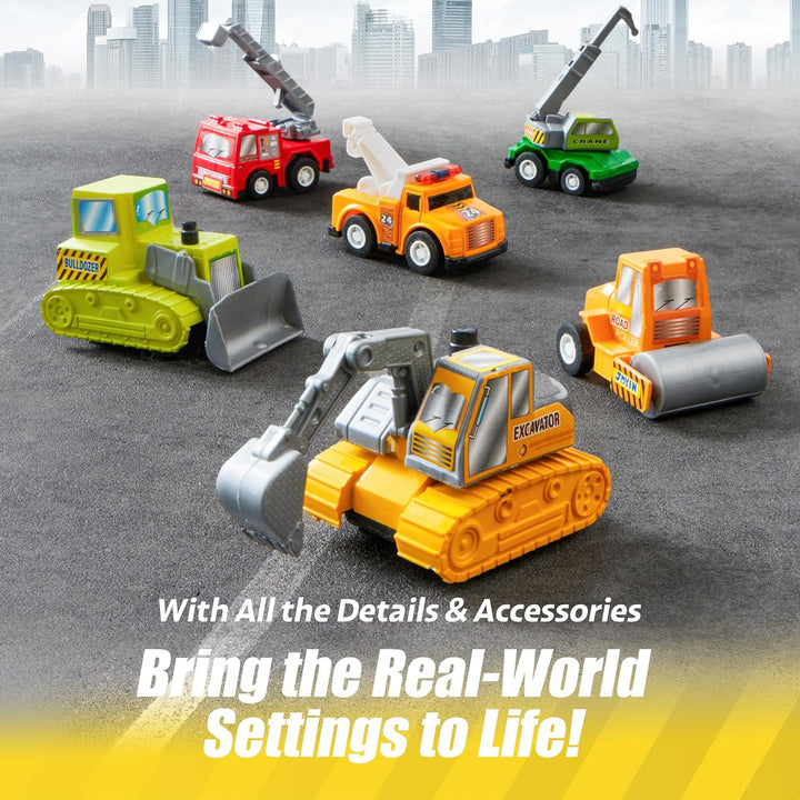 18 Pcs Pull Back City Cars and Trucks Toy Vehicles Set, Friction Powered Cars Toys for Toddlers, Boys, Girls’ Educational Play, Kids Stocking Stuffers, Treasure Box Gifts for Classroom