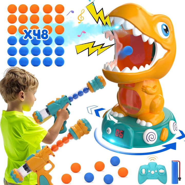 Dinosaur Shooting Toys for Boys 5 6 7 8 9 Years Old, Electronic Kids Target Games W/ Air Pump Gun, LCD Score Record, Sound, 24 Foam Balls, Birthday Party Favor,Christmas Gifts for Toddlers