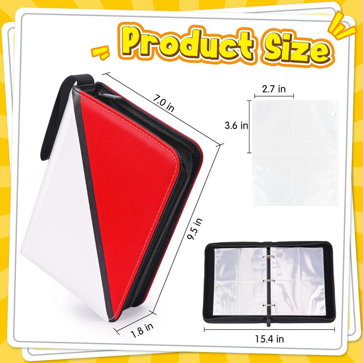Card Binder – 4 Pocket Zipper Collection Album, Premium PU Holder, Double-Sided Display for 400 Cards, Includes 5 Hard Plastic Sleeves for Game Cards, Sports Cards