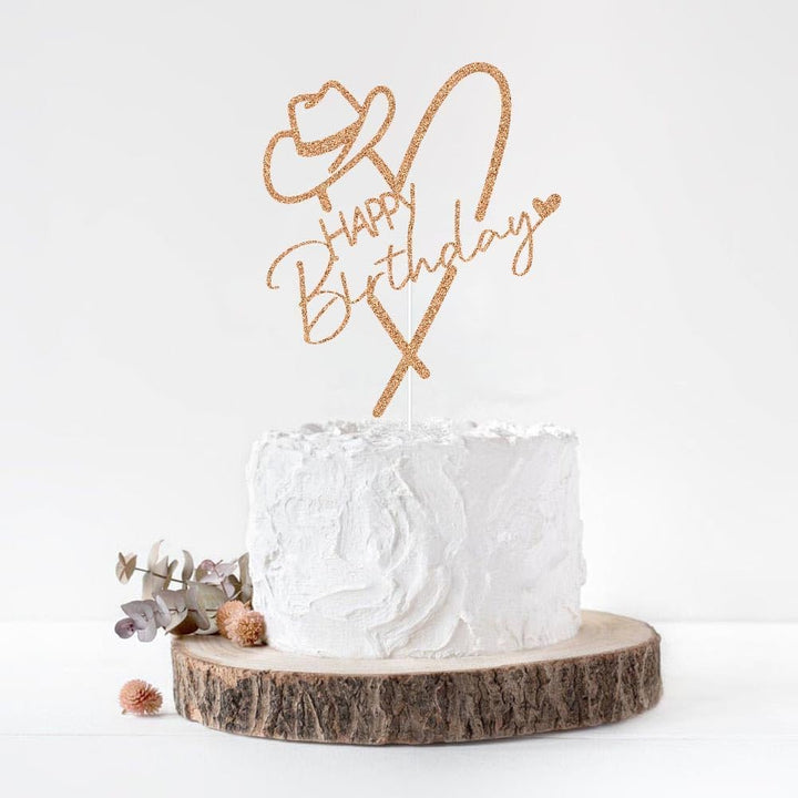 Cowgirl Happy Birthday Cake Topper, Mexican Western Birthday Cake Decor, Fiesta Theme Girls Bday Party Decorations Rose Gold Glitter