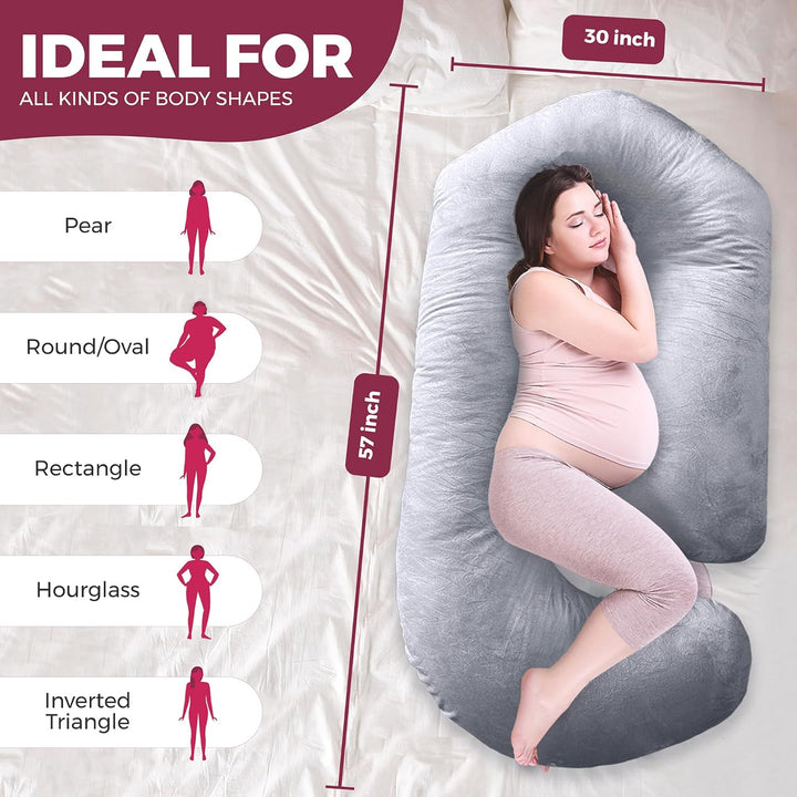 Pregnancy Pillows for Sleeping - V C U Shaped 57Inch Full Body Pillow with Removable Washable Cover, Cooling Maternity Pillow for Pregnant Women, Support for Back Belly Legs Hip
