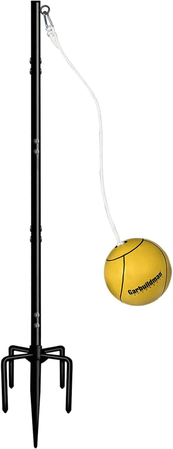 Tetherball Set with Ball & Rope for Outdoor Backyard, Adjustable Tether Ball Pole with Screw Reinforcement 5-Prong Base for Playground, outside Ball Games Sports for Kids & Adults