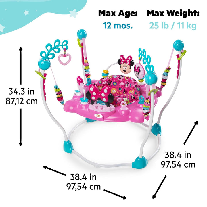 Disney Baby MINNIE MOUSE Peekaboo Baby Activity Center Jumper with 8 Toys, Lights & Sounds, 360-Degree Seat, 6-12 Months (Pink/Blue)