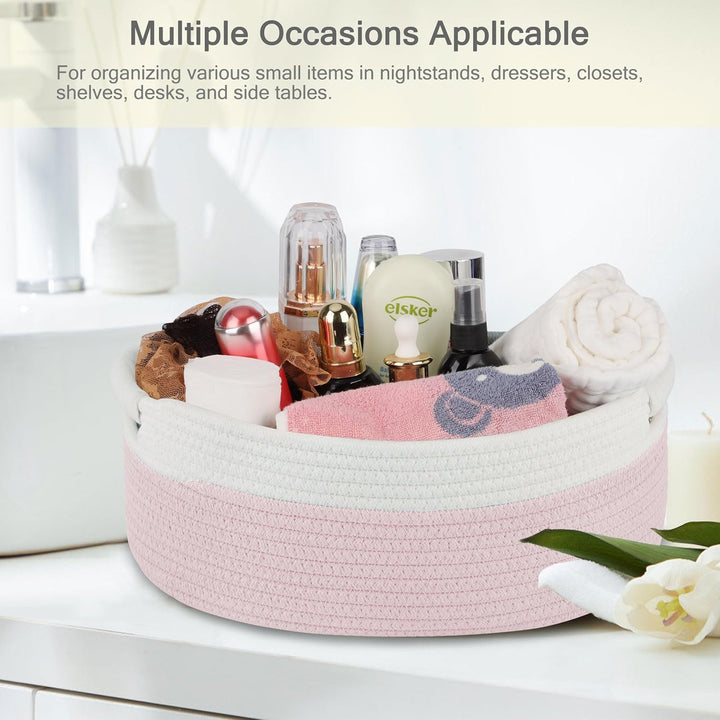 Small Woven Basket with Gift Bags and Ribbons, Empty Baby Gift Baskets, Shelf Storage, Small Cat Dog Pet Toy Boxes, 13”X 9”X 5.5”, Light Pink