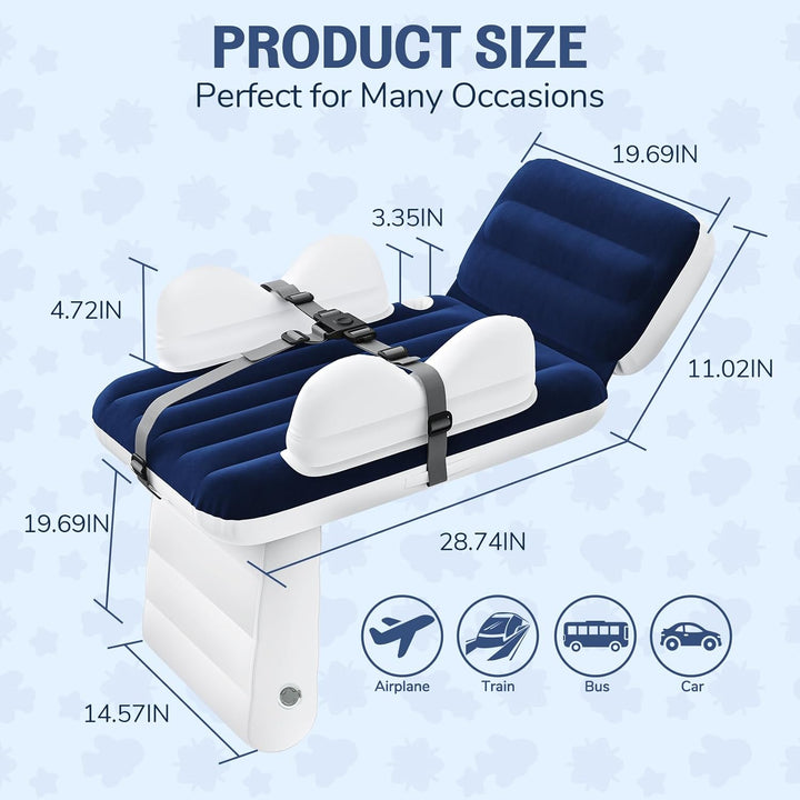 Inflatable Toddler Airplane Bed:Airplane Seat Extender for Kids, Inflatable Baby Air Mattress with Cup Holder & Seat Belt, Plane Bed for Travel Essentials