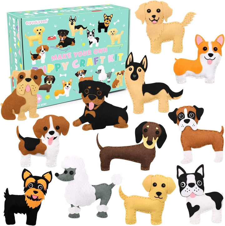Puppy Craft Kit Kids DIY Crafting and Sewing Set Dog Stuffed Animal Felt Plushie for Girls and Boys Educational Beginners Sewing Set Sewing Kits for Kids Age 8 9 10 11 12