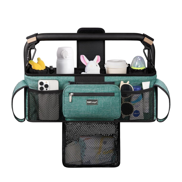 Universal Baby Stroller Organizer, Stroller Caddy with Detachable Mesh Bag & Heightened Insulated Cup Holders & Non-Slip Secure Hooks Accessories, Fits Most Strollers (Checkerboard)